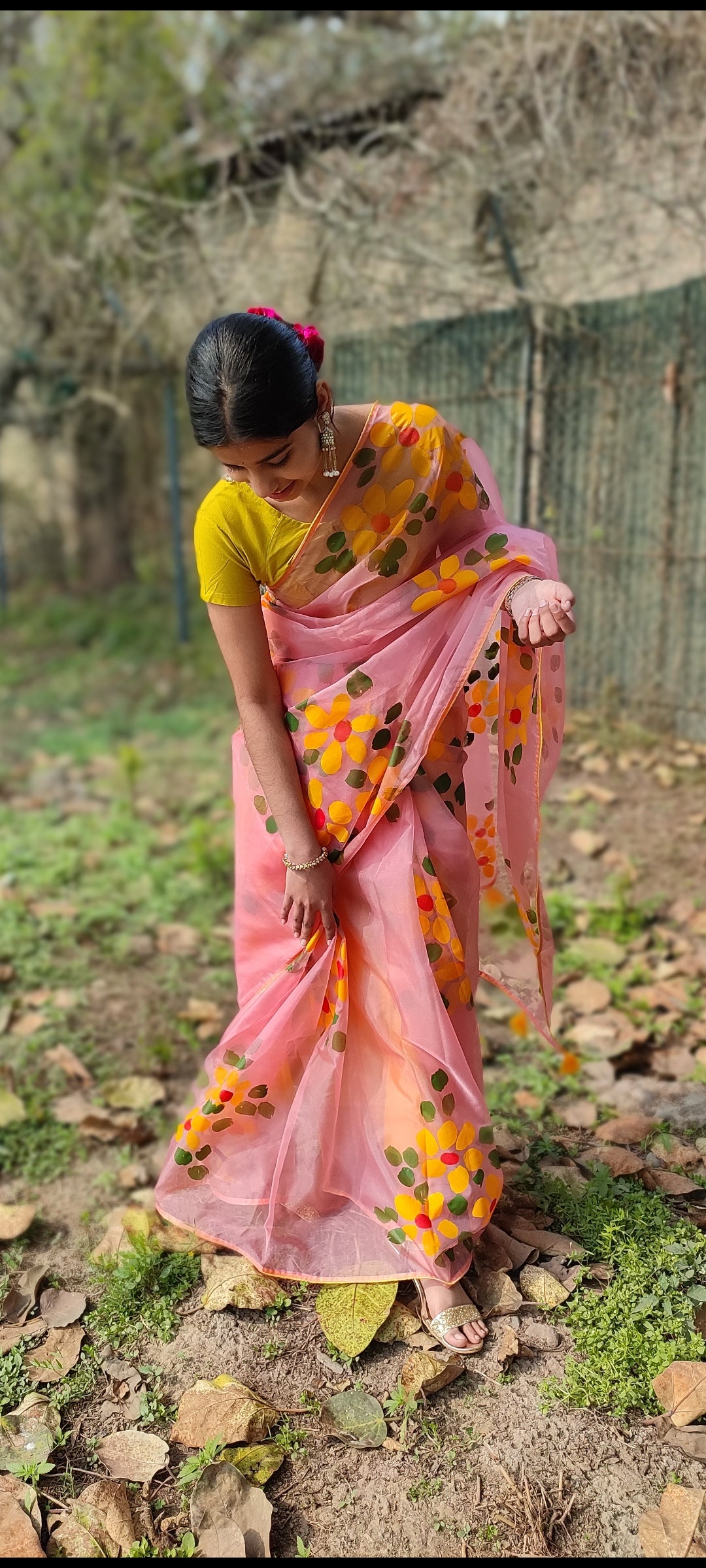 Hand-painted organza saree