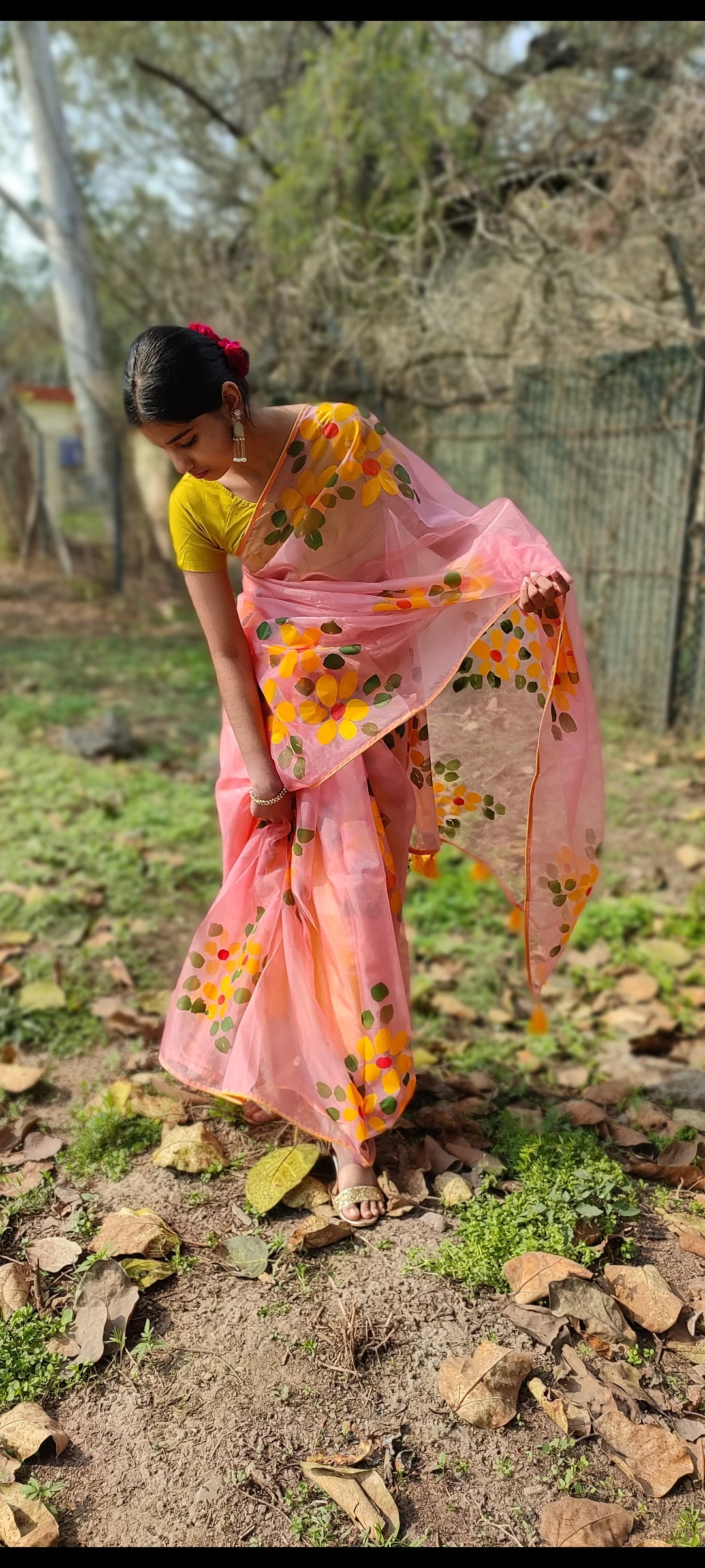 Hand-painted organza saree