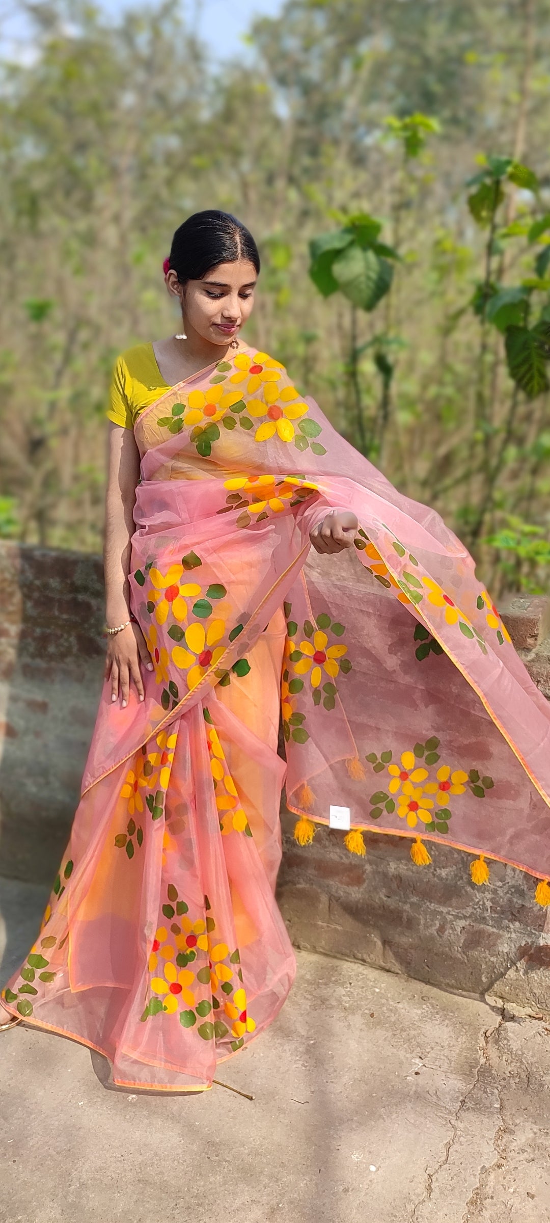 Hand-painted organza saree