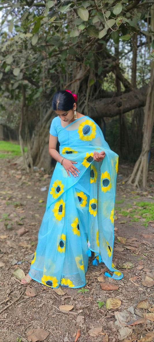 Hand-painted organza saree