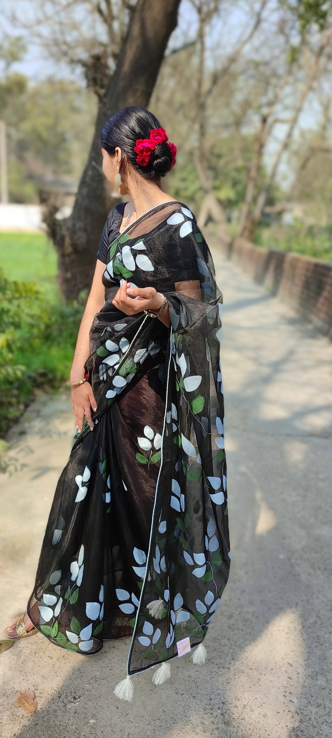 Hand-painted organza saree