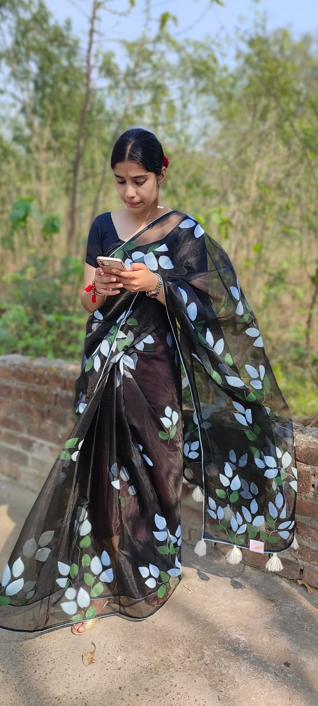 Hand-painted organza saree