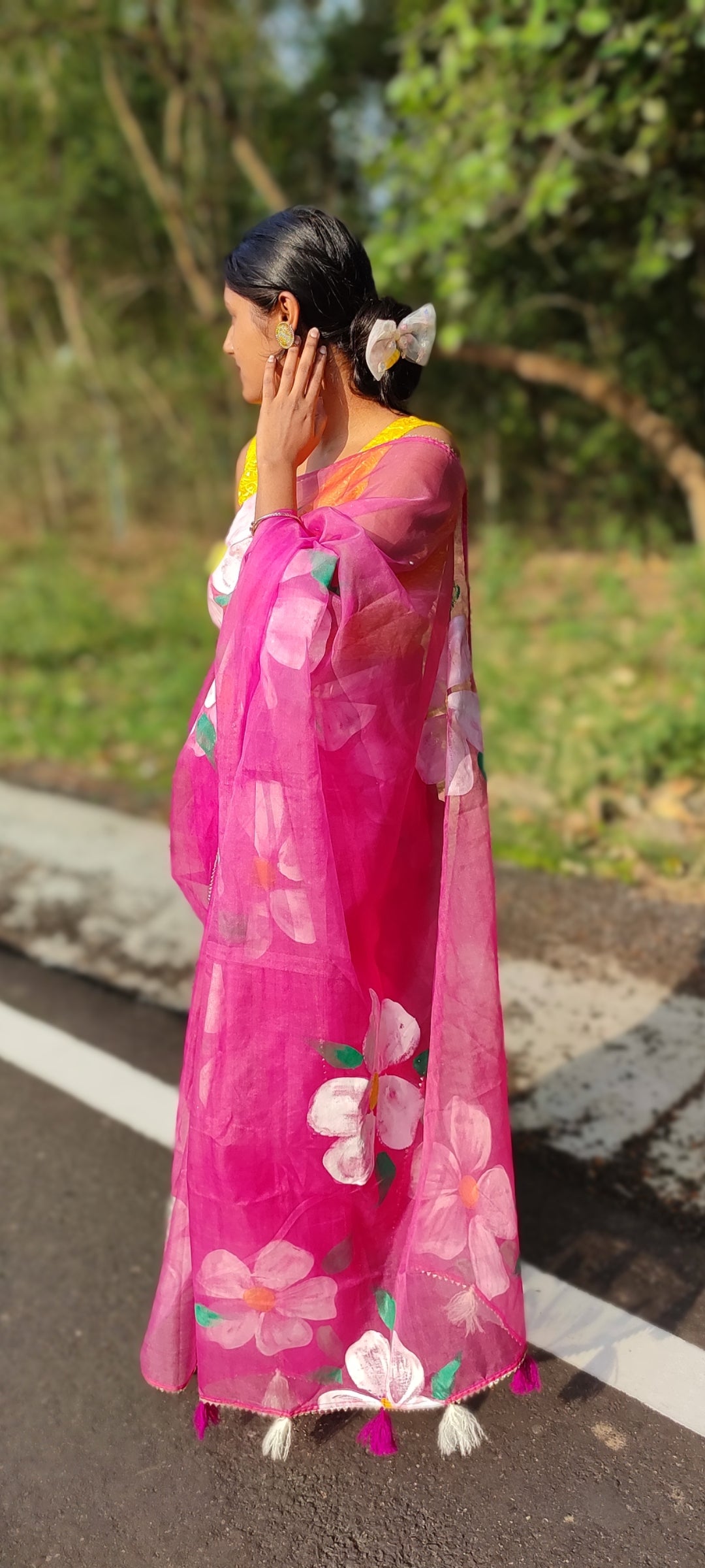 Handpainted organza saree