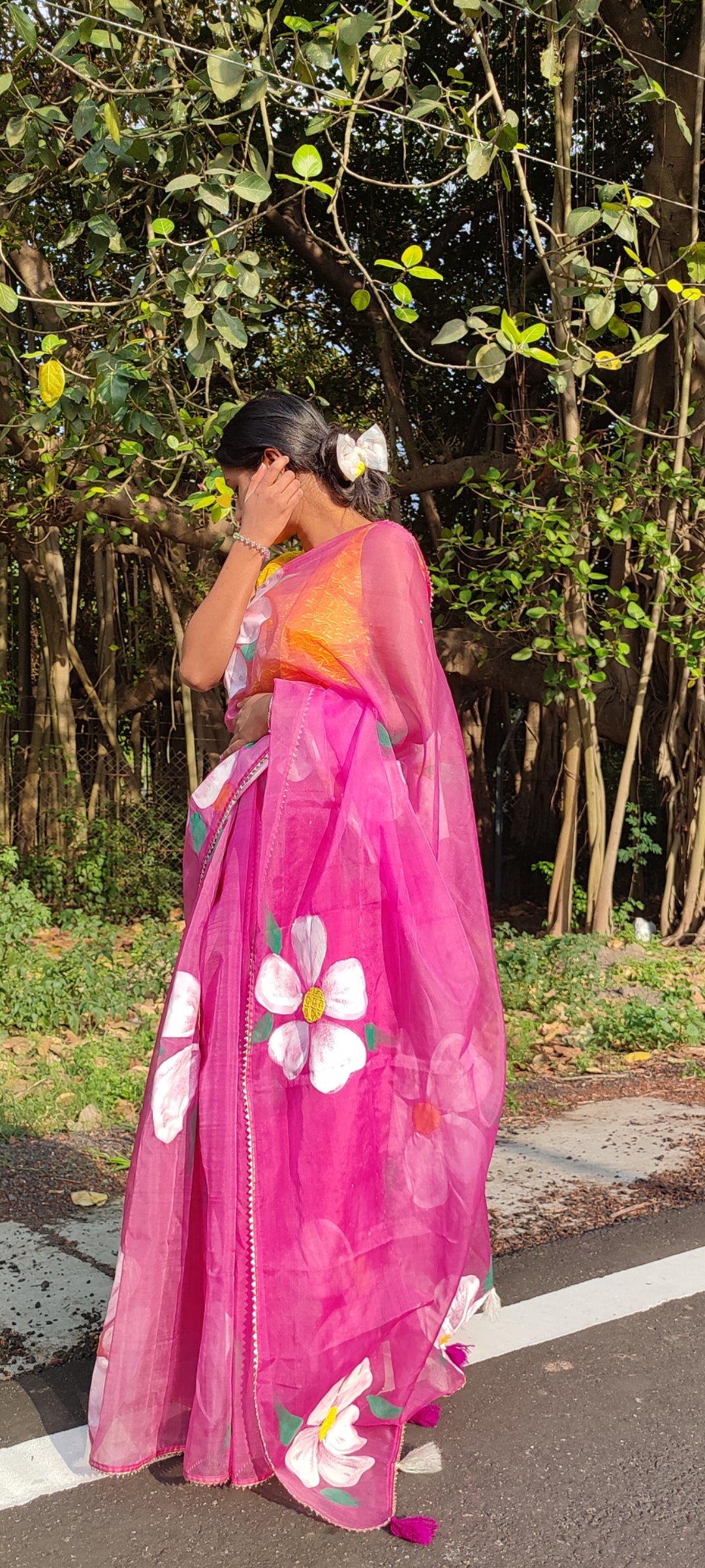 Handpainted organza saree