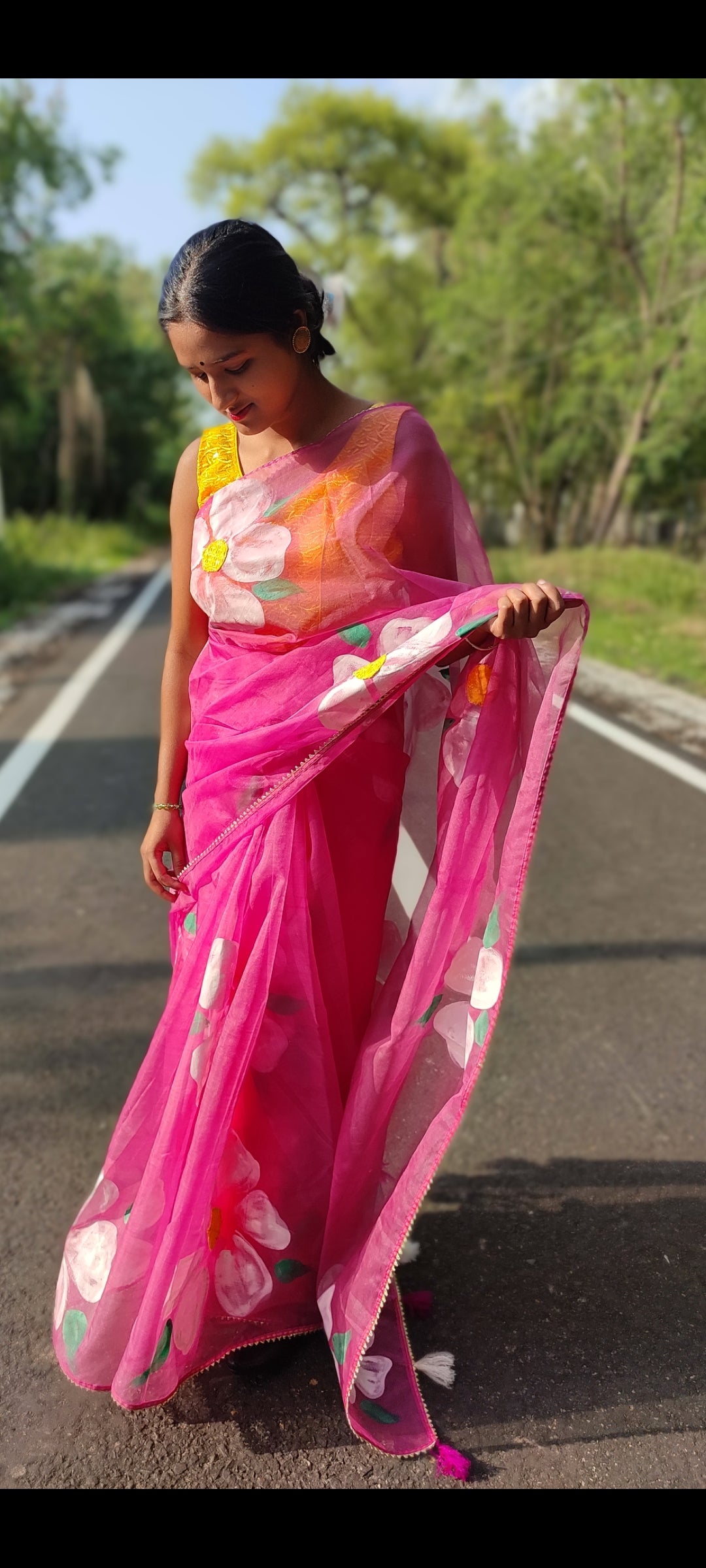 Handpainted organza saree