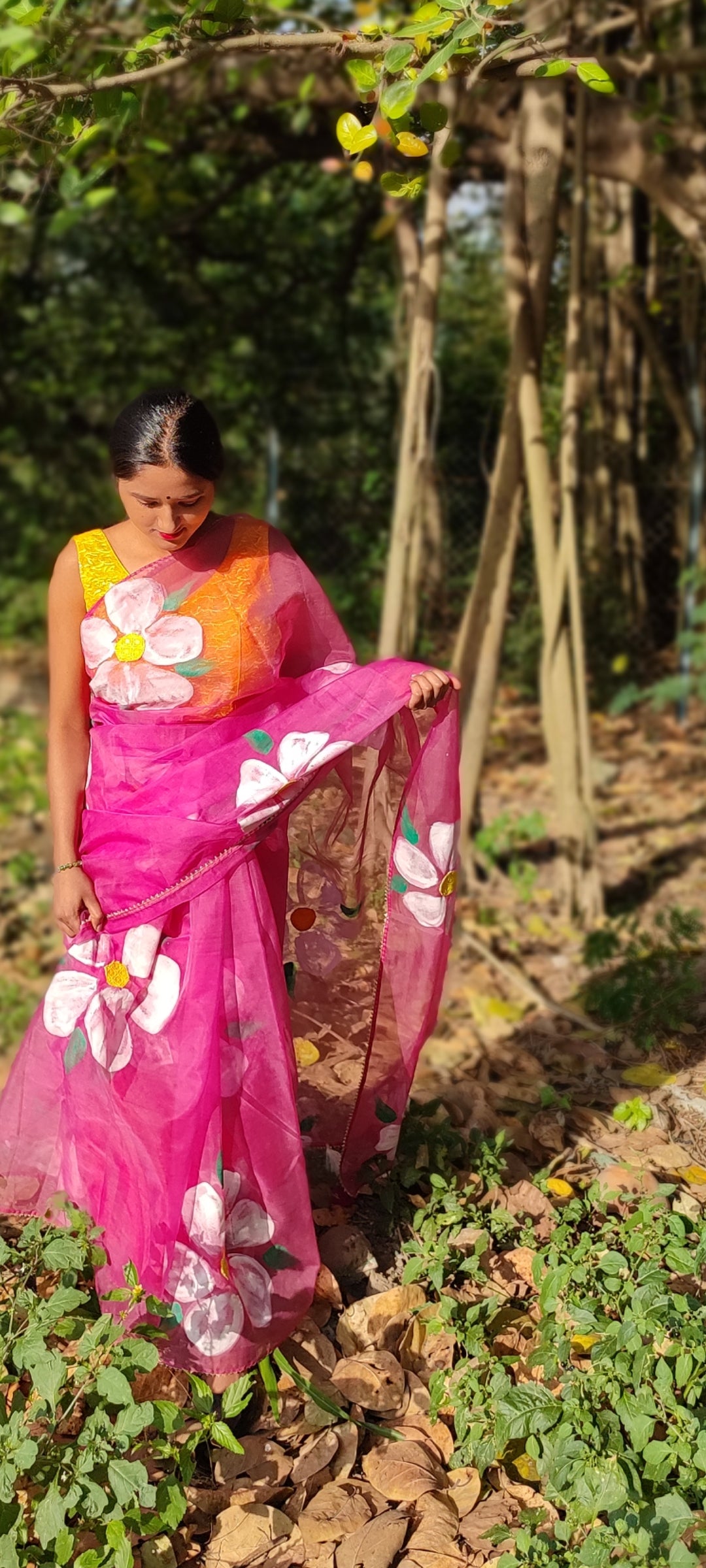 Handpainted organza saree