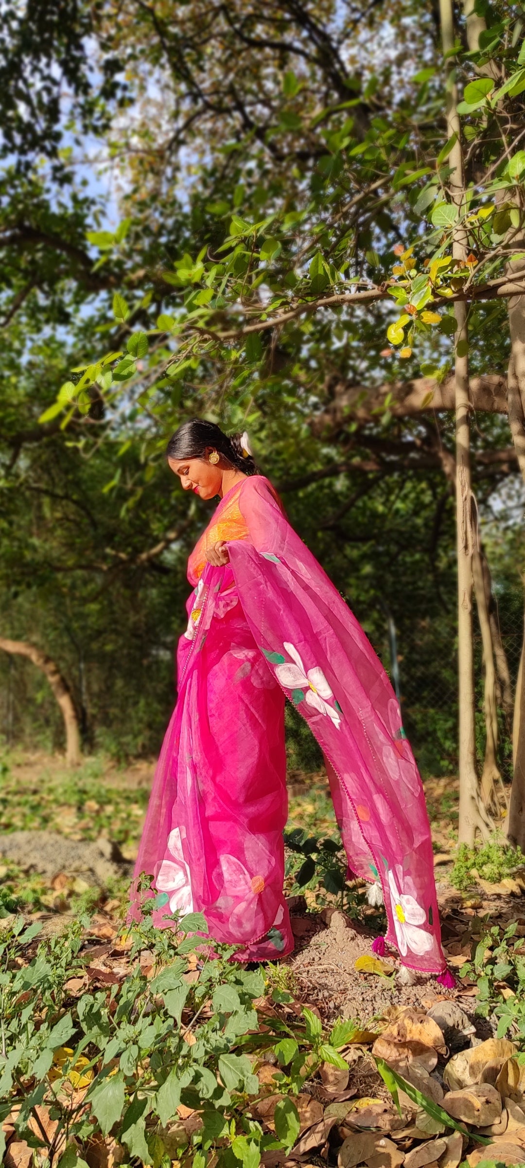 Handpainted organza saree