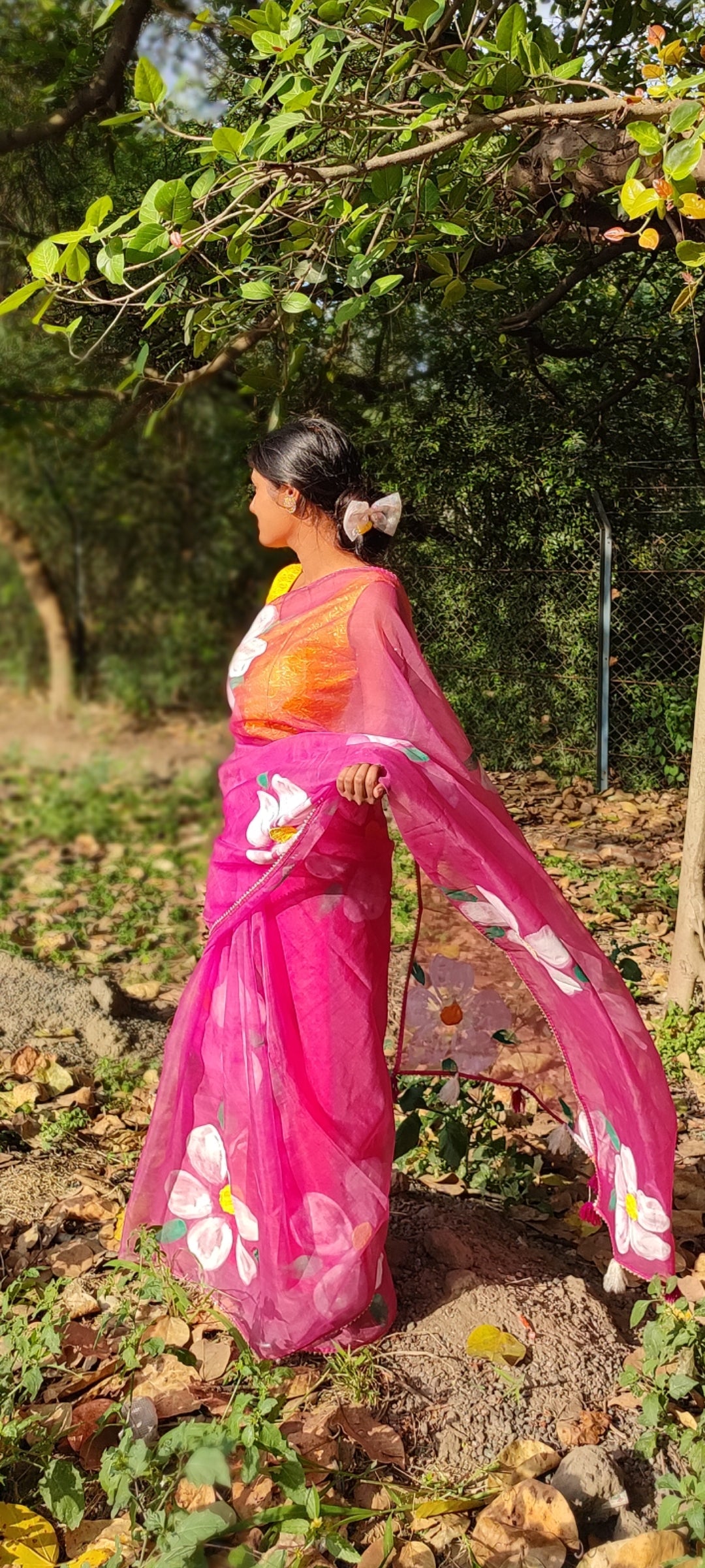 Handpainted organza saree