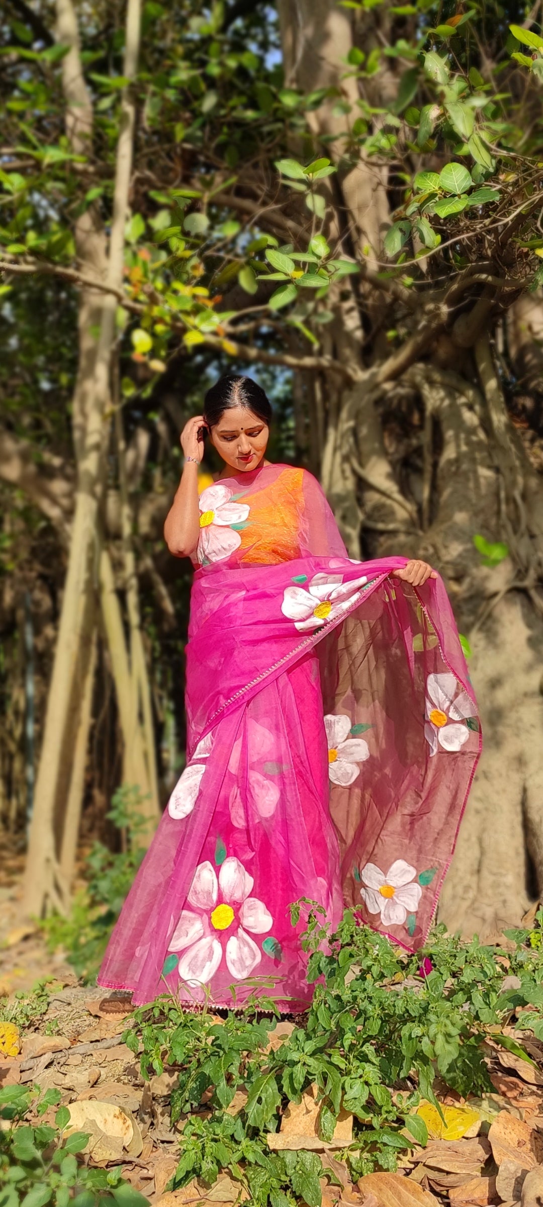 Handpainted organza saree