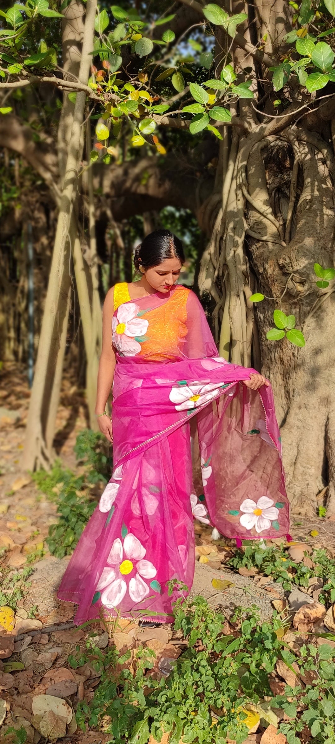 Handpainted organza saree