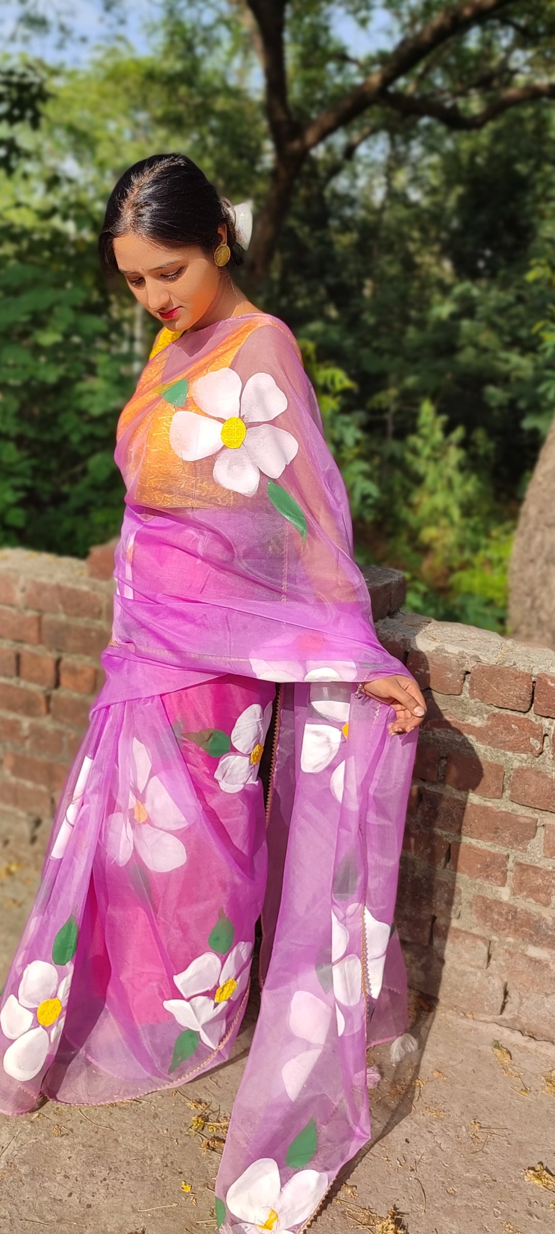 Handpainted organza saree