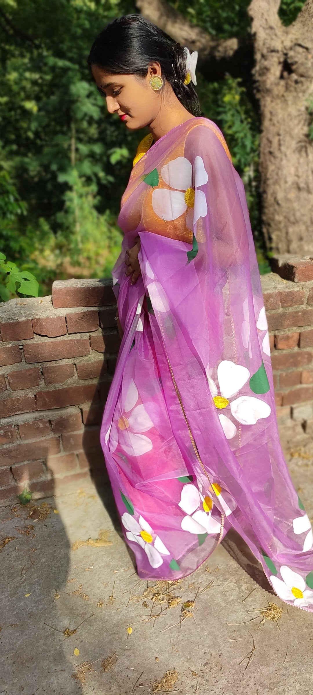 Handpainted organza saree