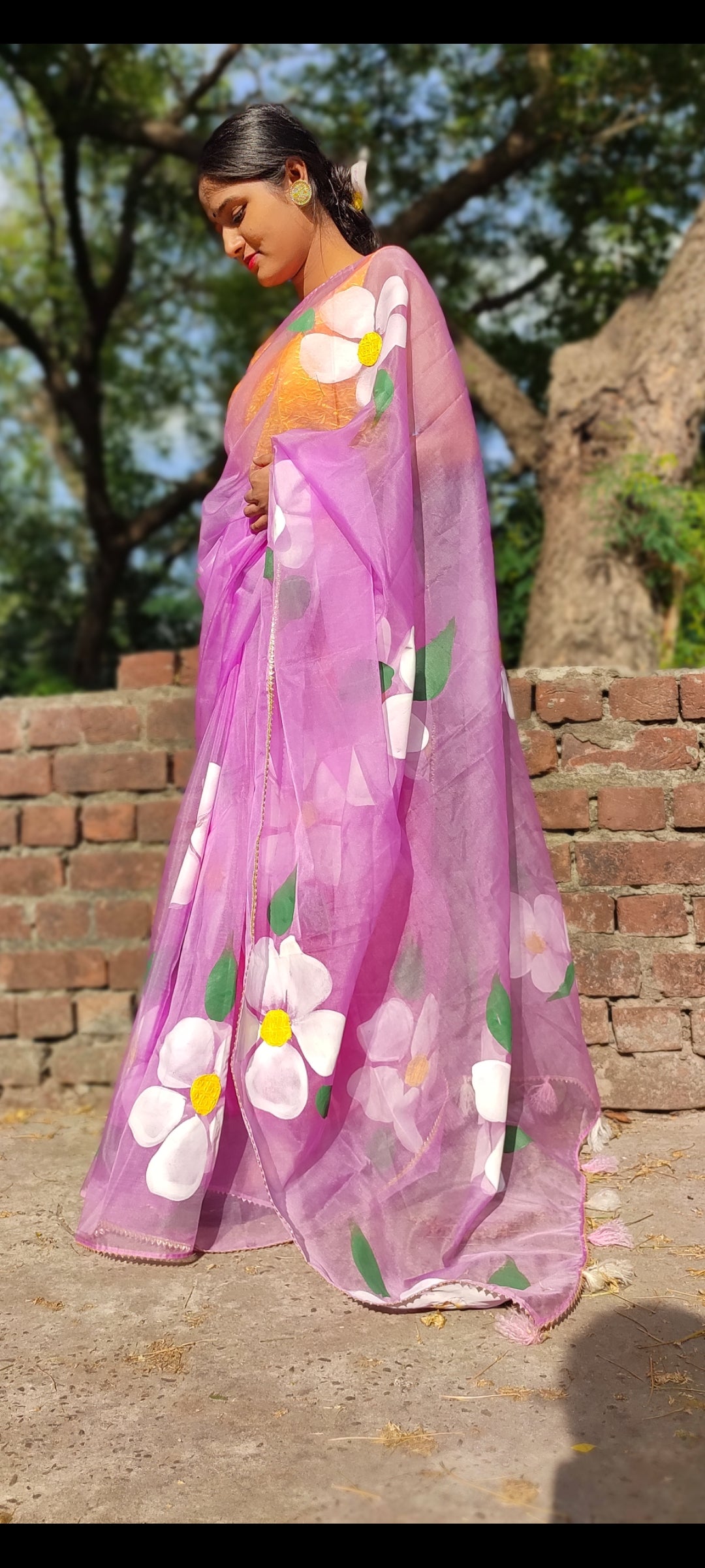 Handpainted organza saree