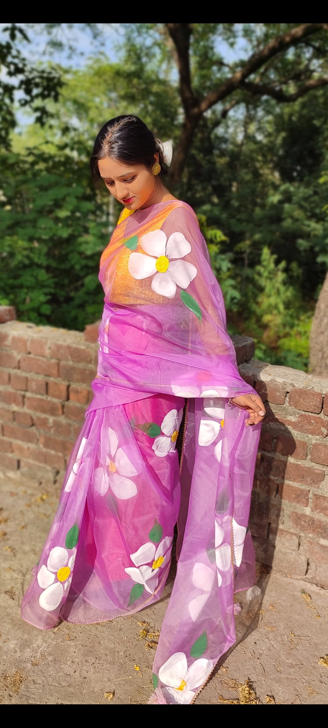 Handpainted organza saree