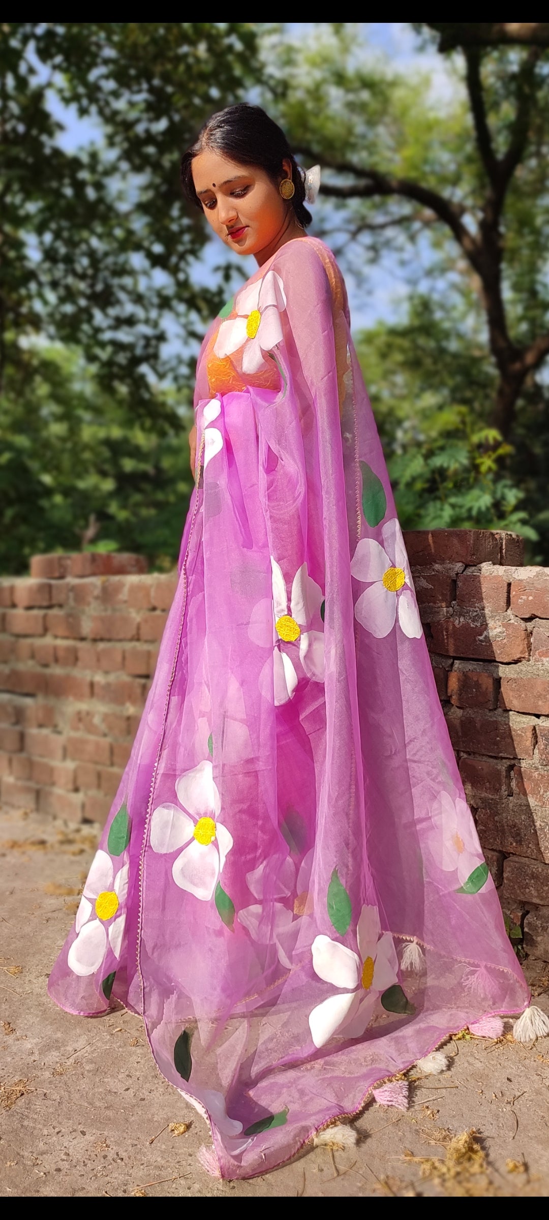 Handpainted organza saree