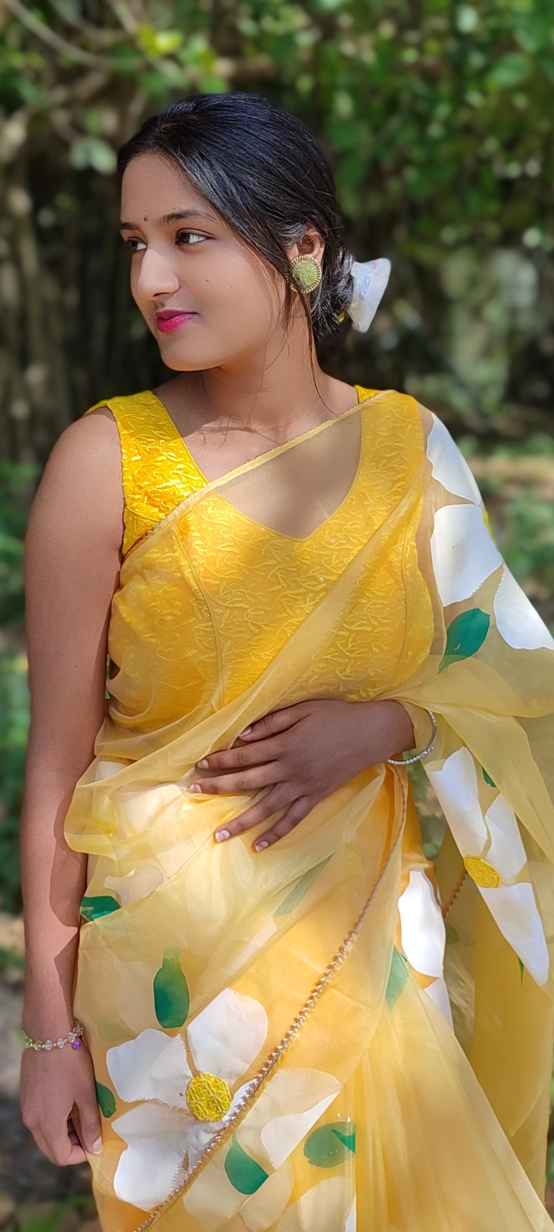 Handpainted organza  saree