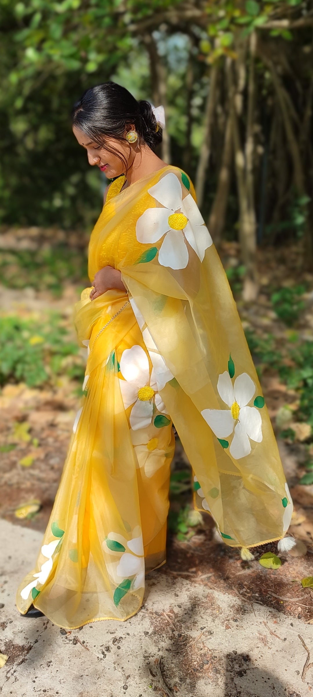 Handpainted organza  saree