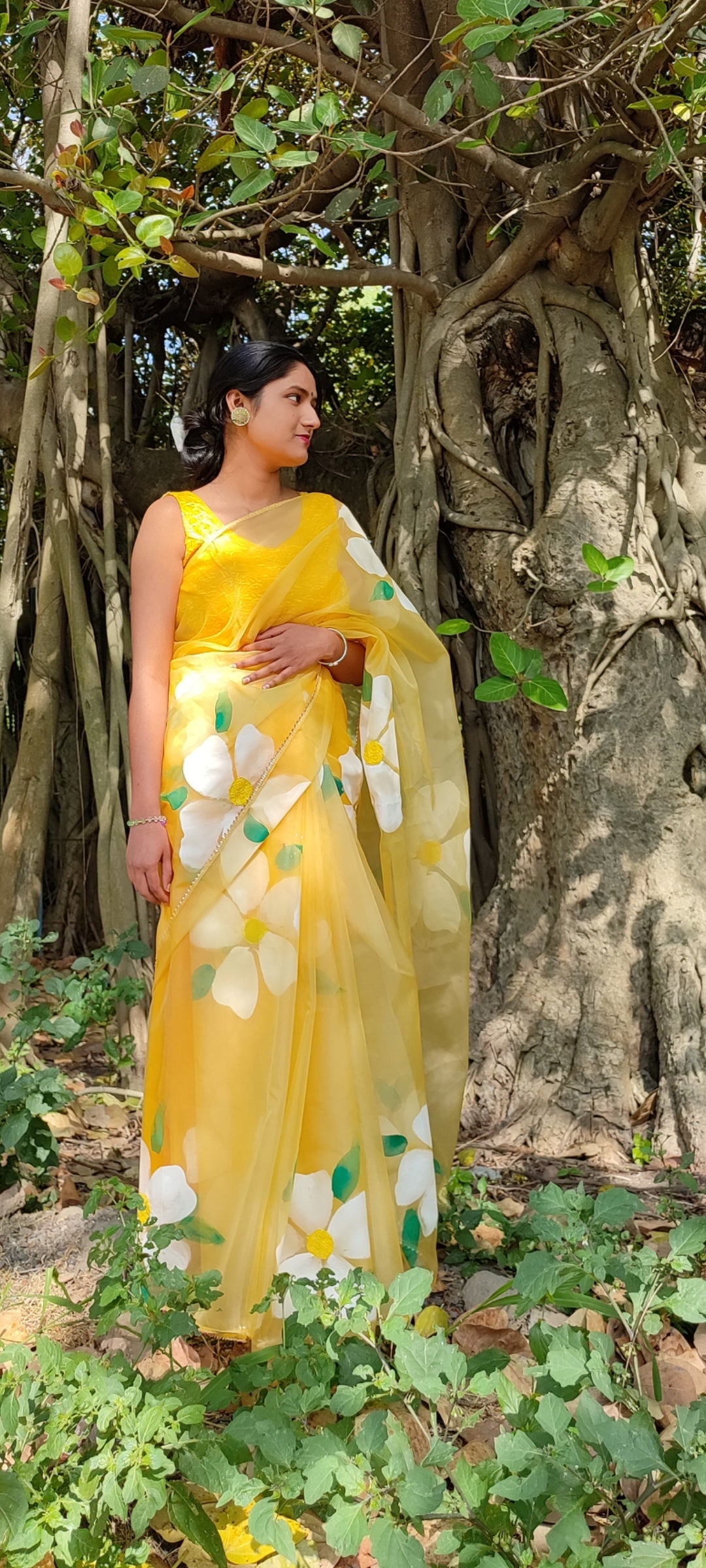 Handpainted organza  saree