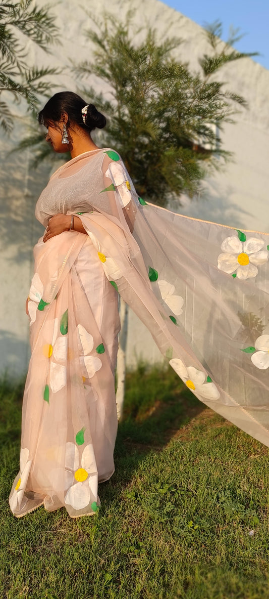 Handpainted organza saree