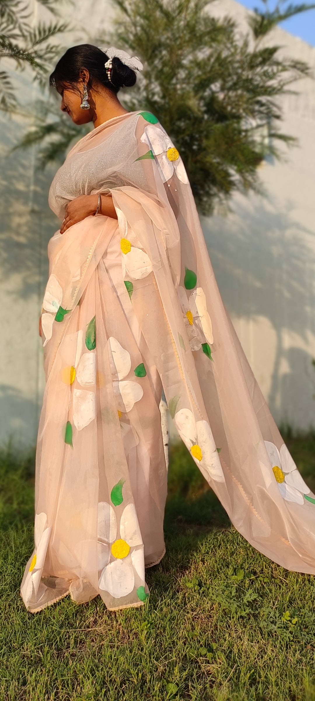 Handpainted organza saree