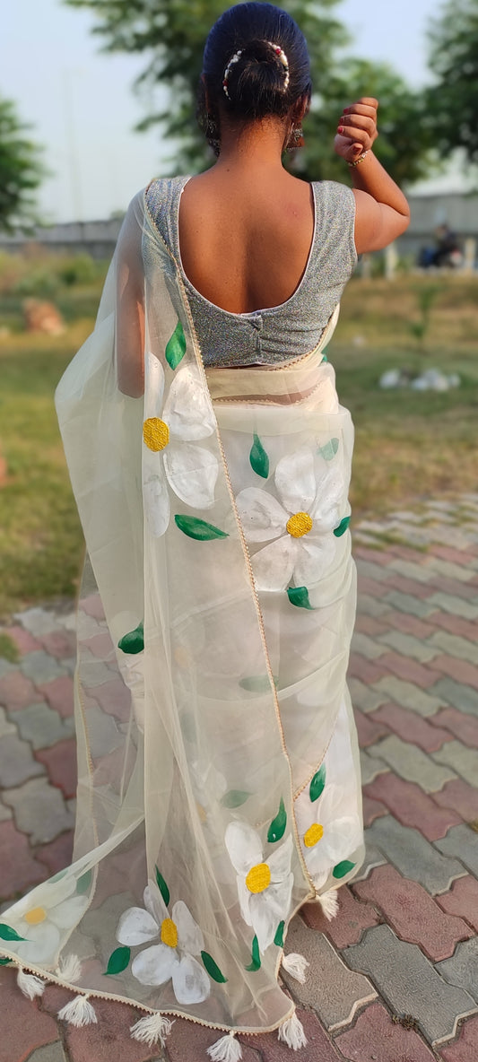 Handpainted organza saree