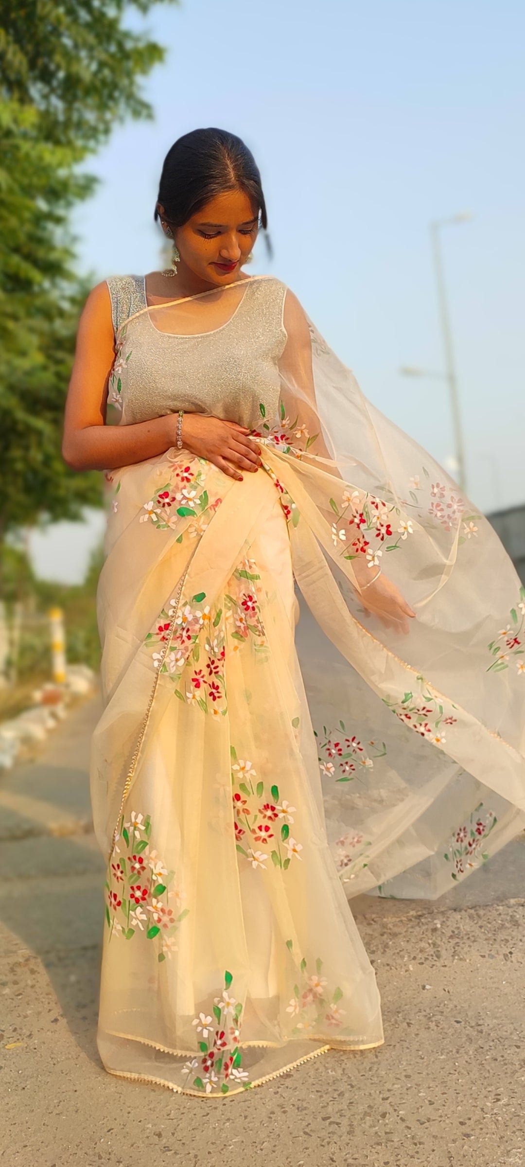 Handpainted organza saree