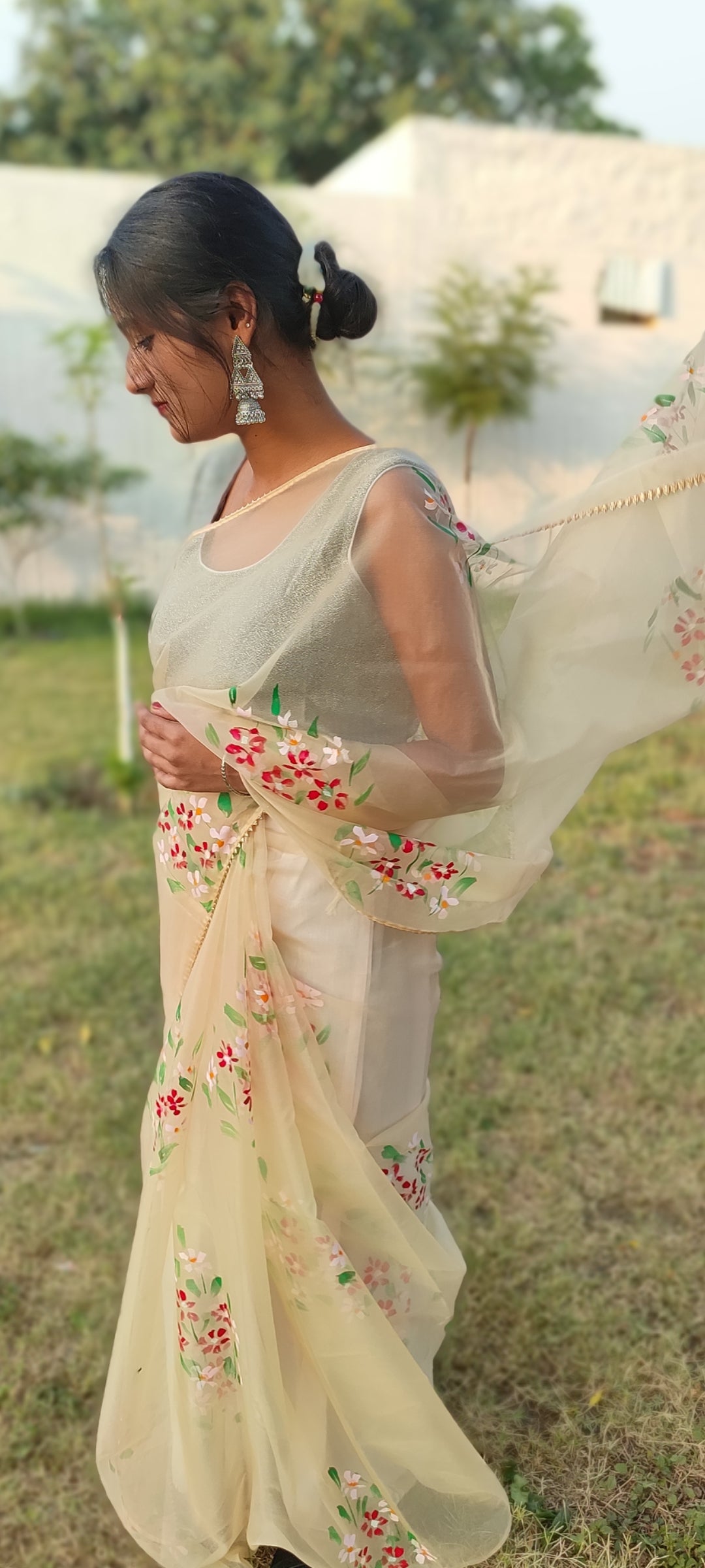 Handpainted organza saree