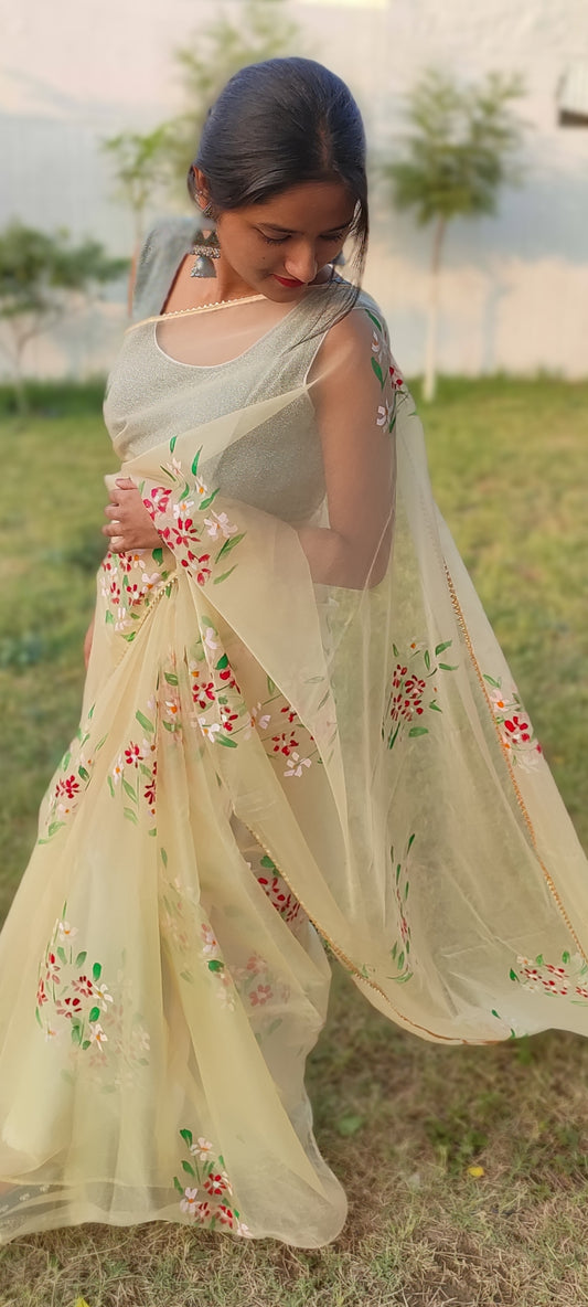 Handpainted organza saree