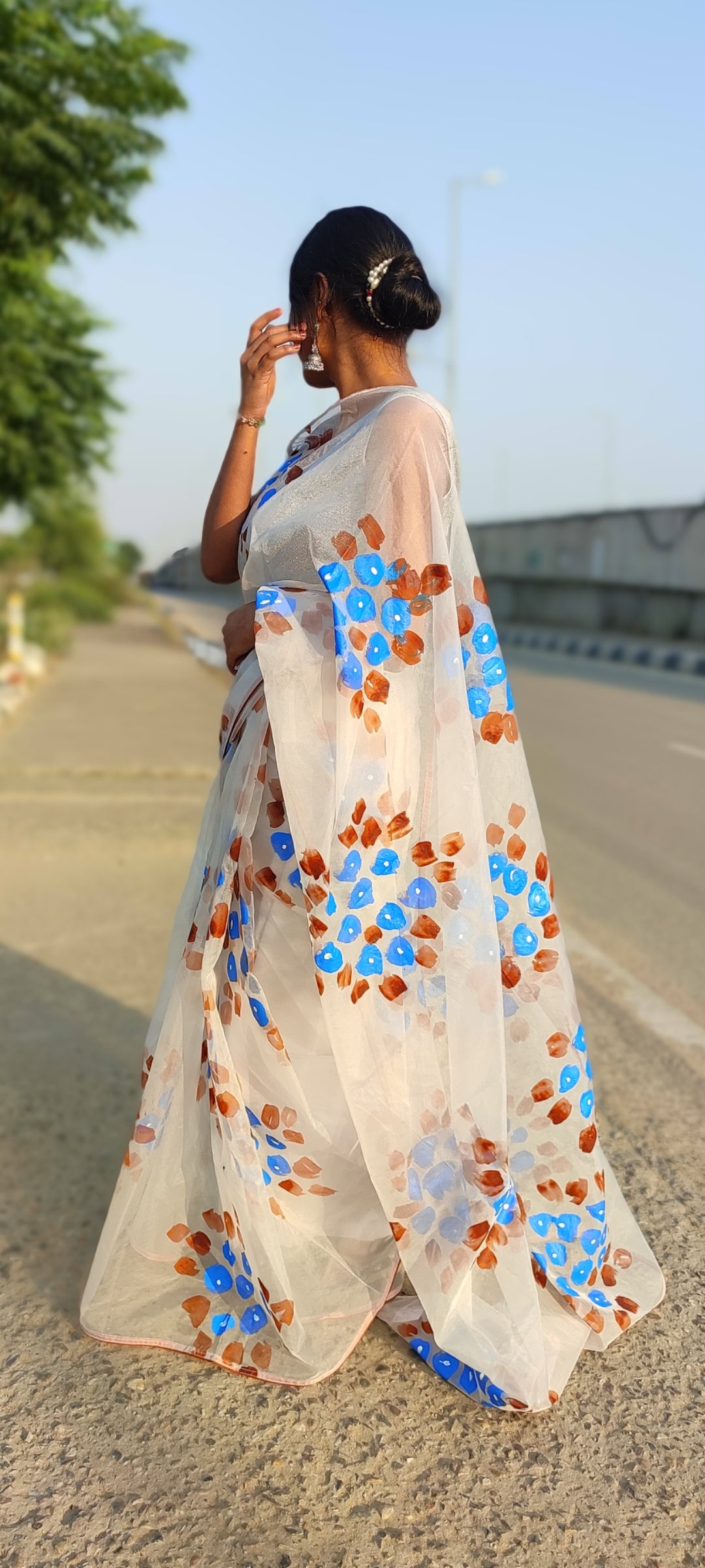 Handpainted organza saree