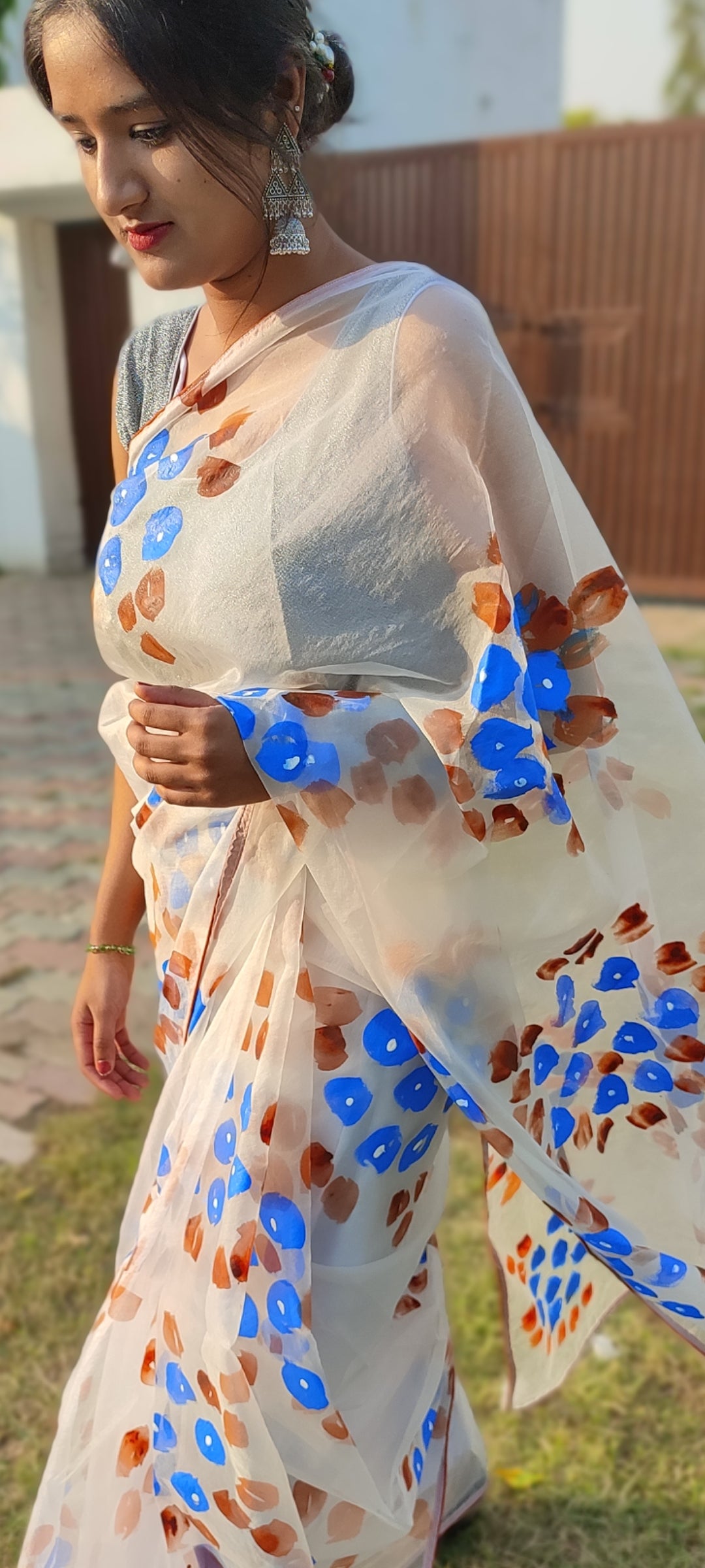 Handpainted organza saree