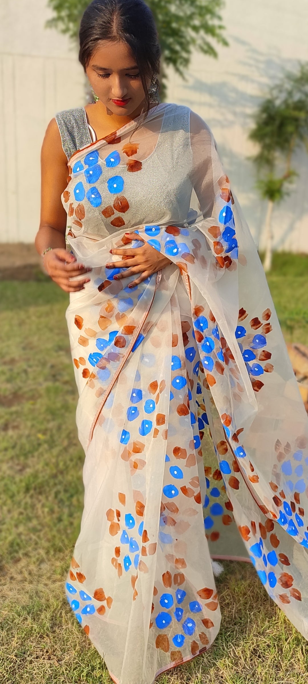 Handpainted organza saree