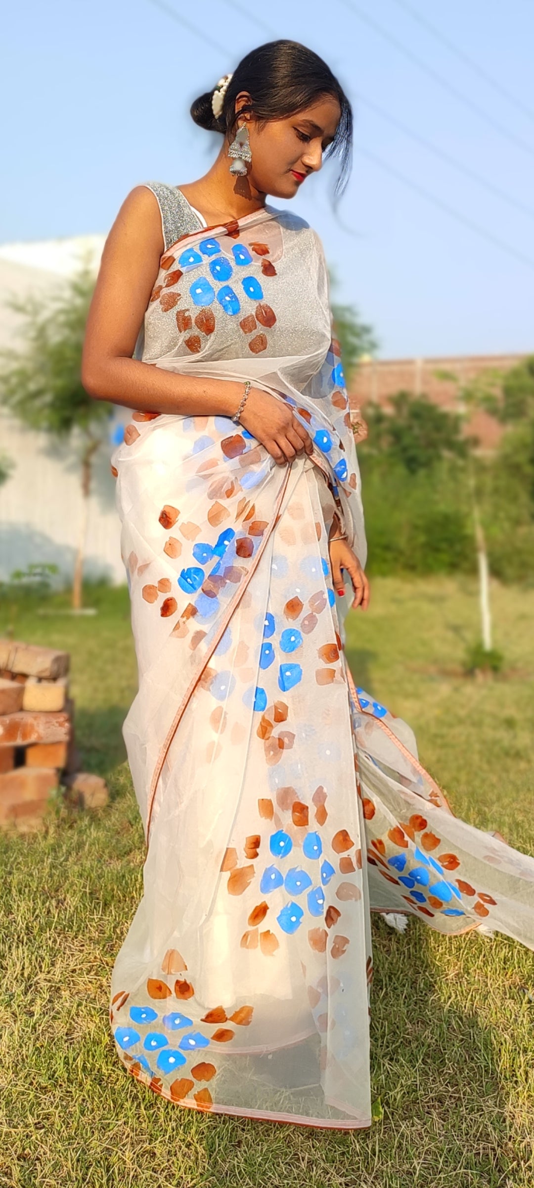 Handpainted organza saree