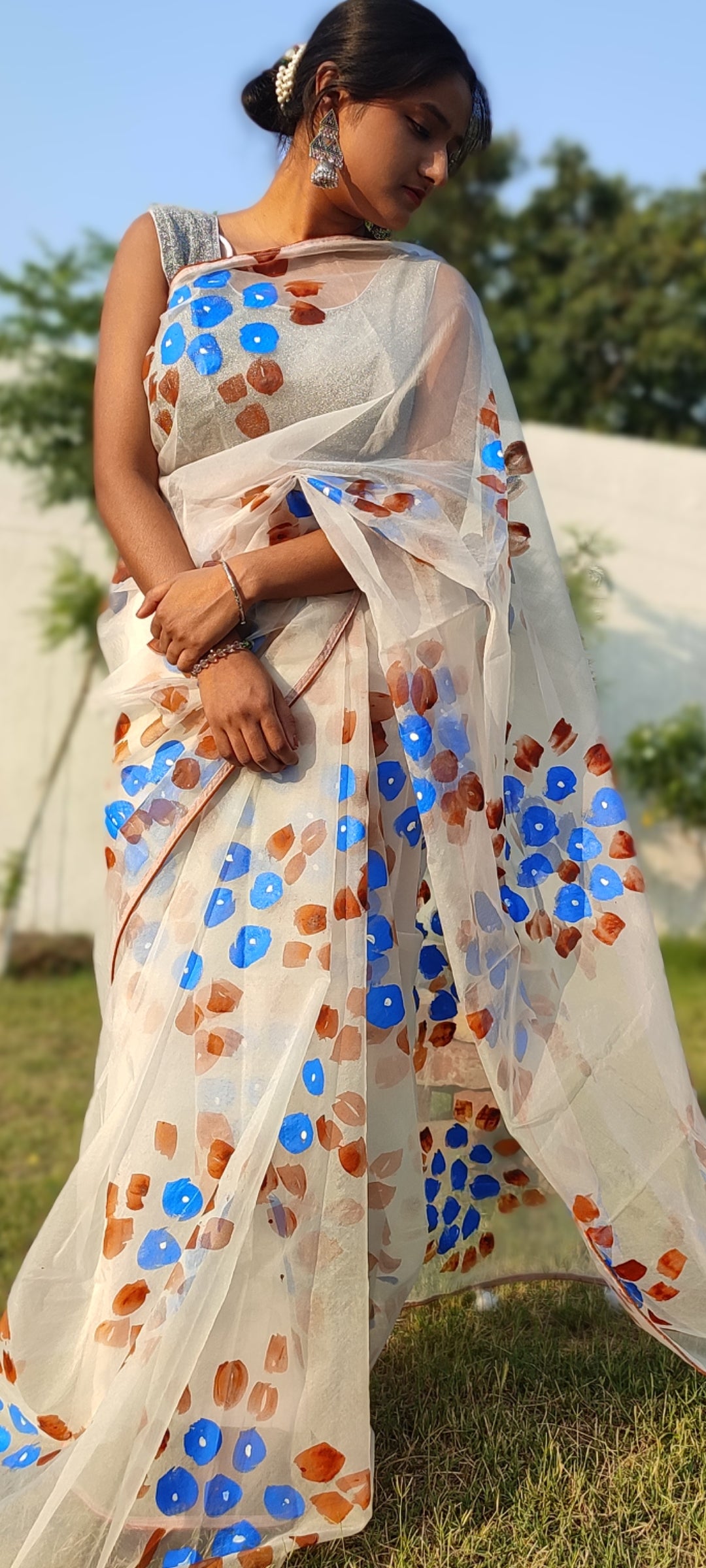 Handpainted organza saree