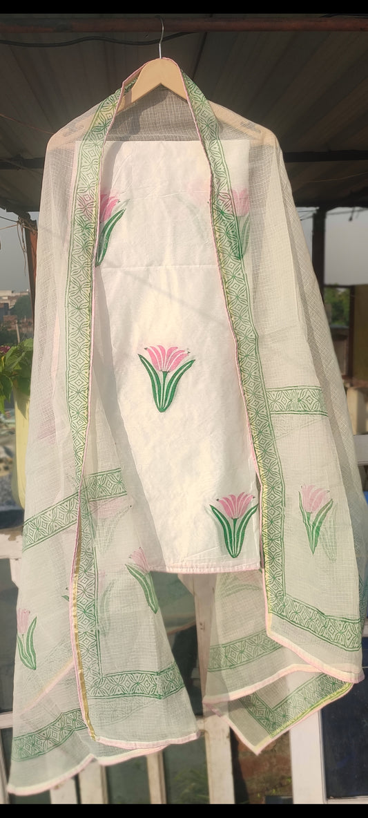 Hand block chanderi silk salwaar suit