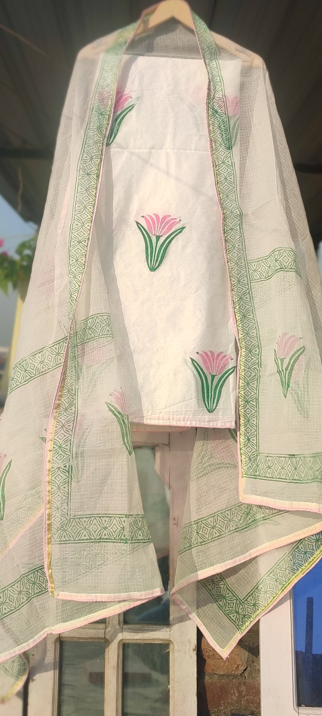 Hand block chanderi silk salwaar suit