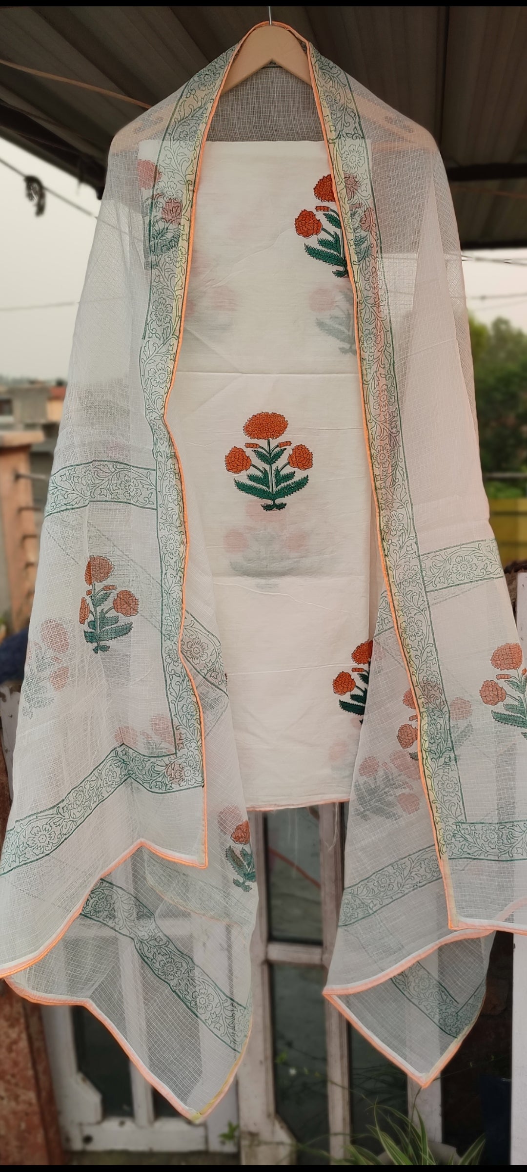 Handblock chanderi silk suit