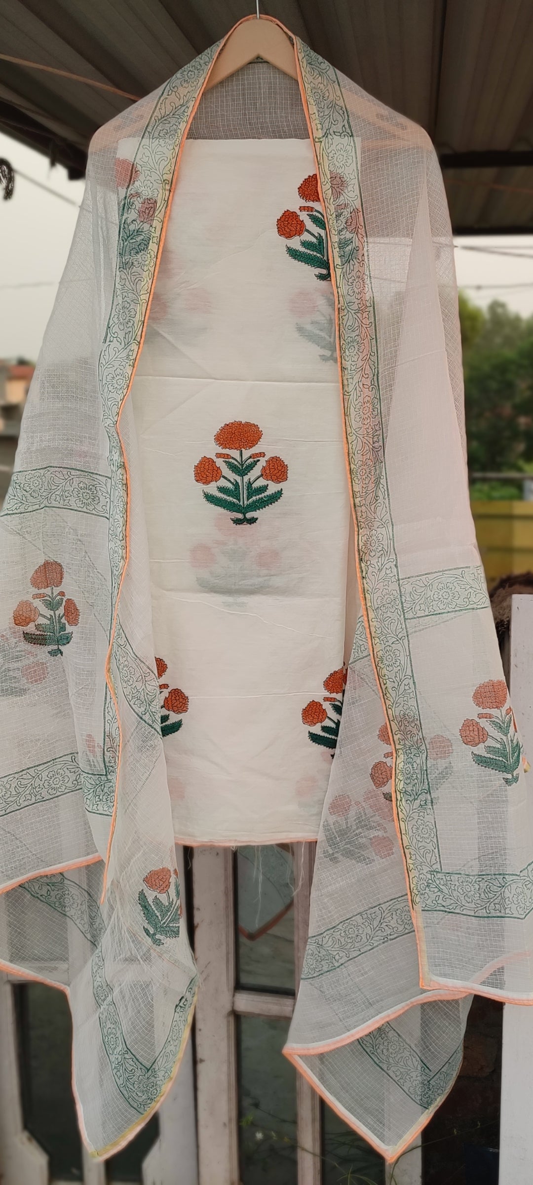 Handblock chanderi silk suit