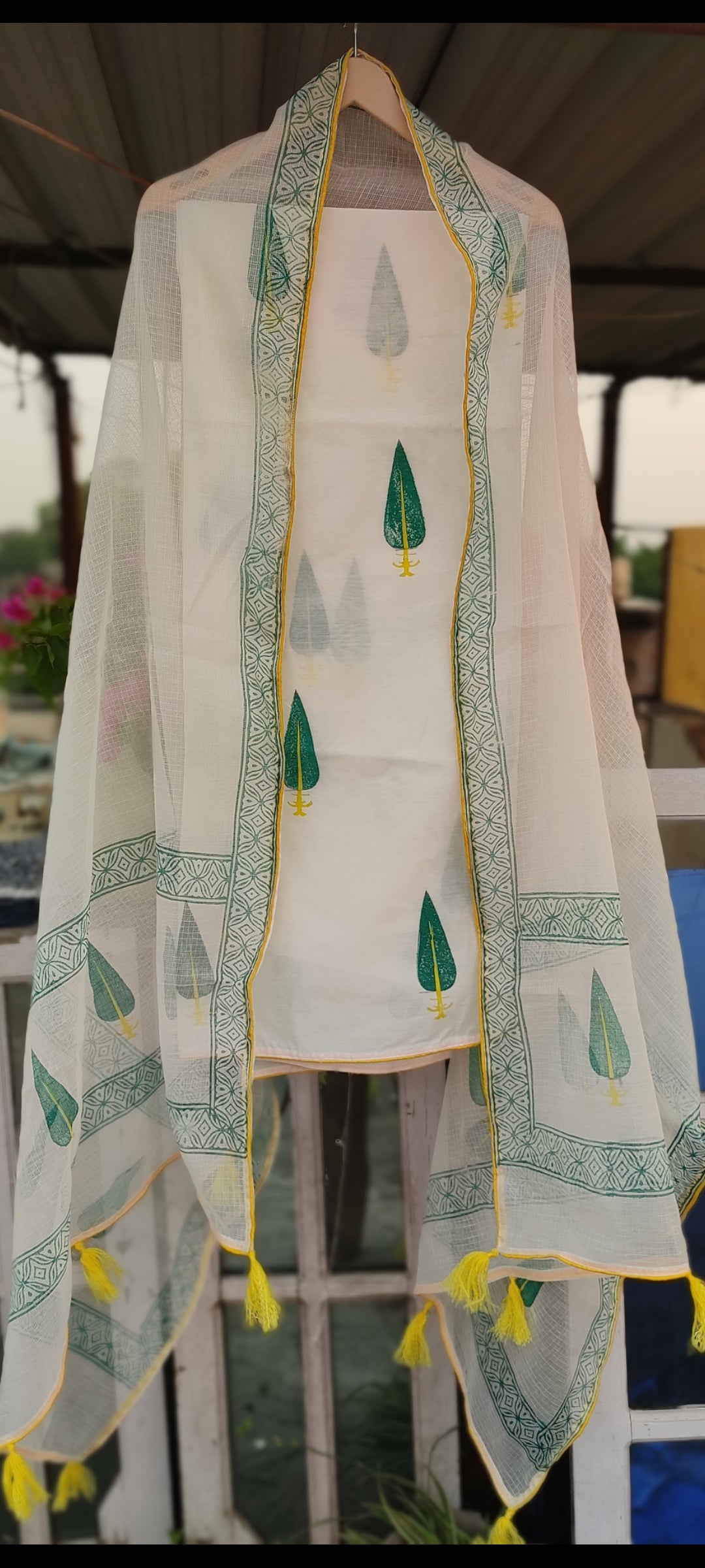 Handblock chanderi silk  suit