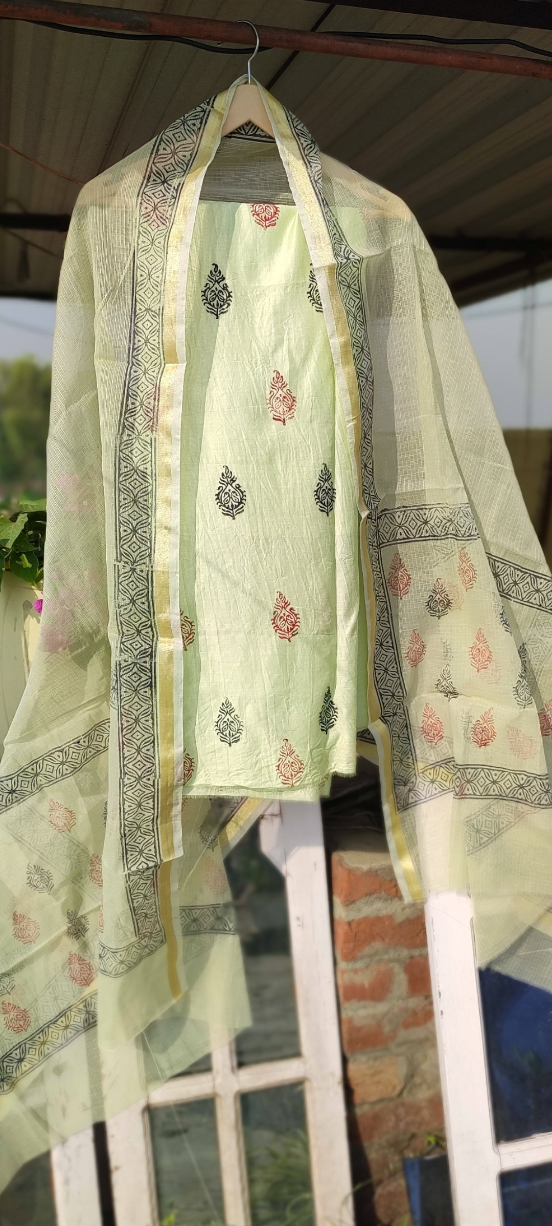 Handblock chanderi silk suit