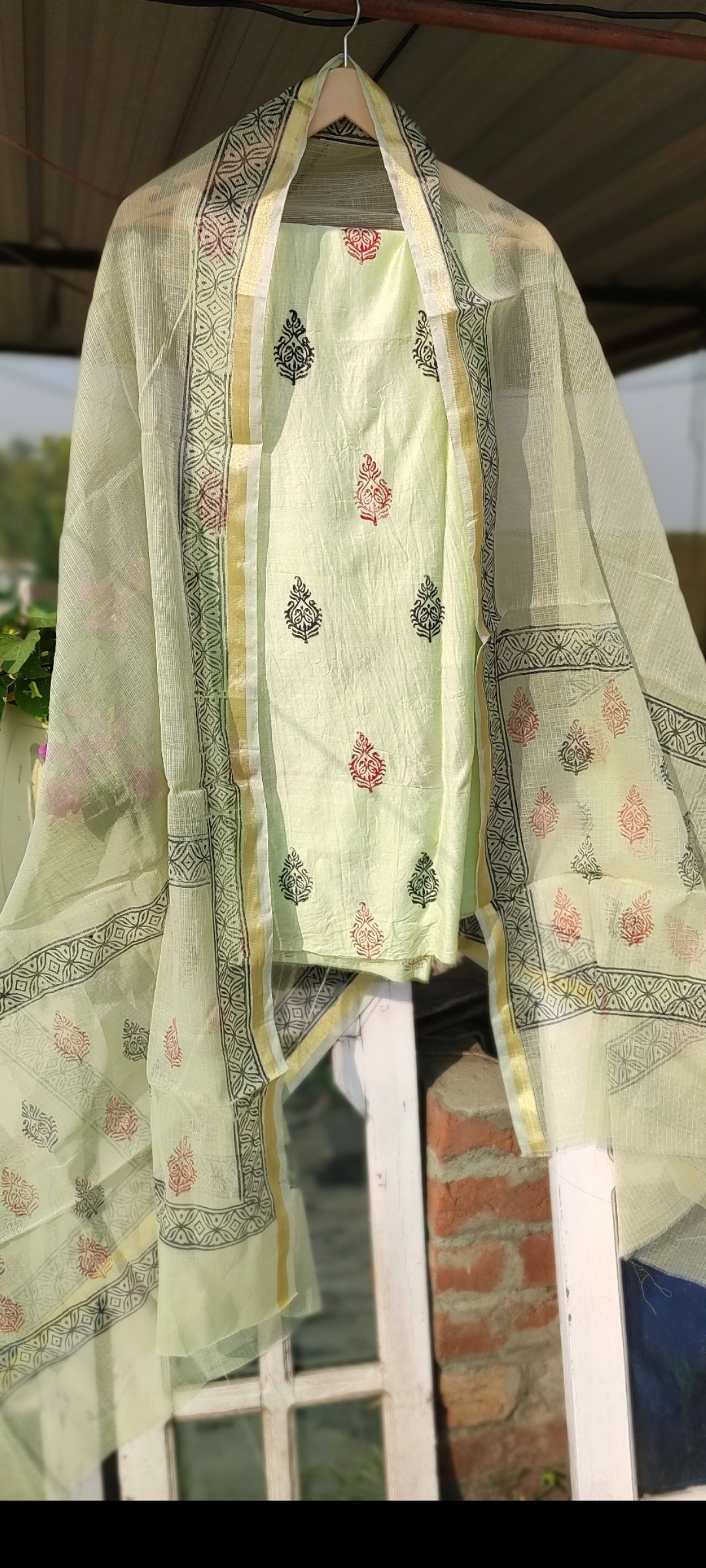 Handblock chanderi silk suit