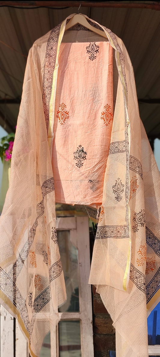 Handblock chanderi silk suit