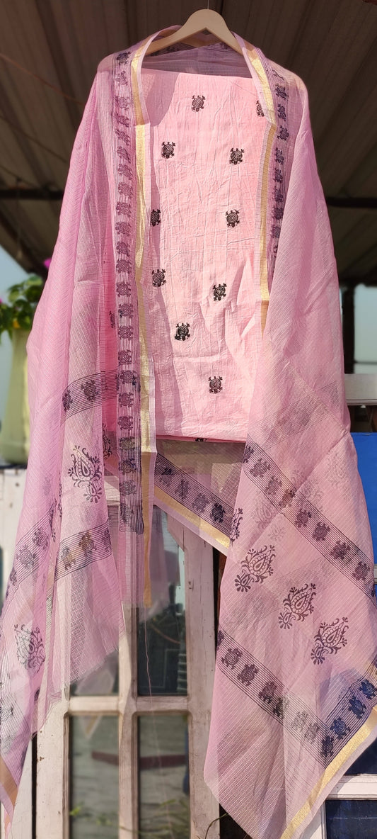 Handblock chanderi silk suit