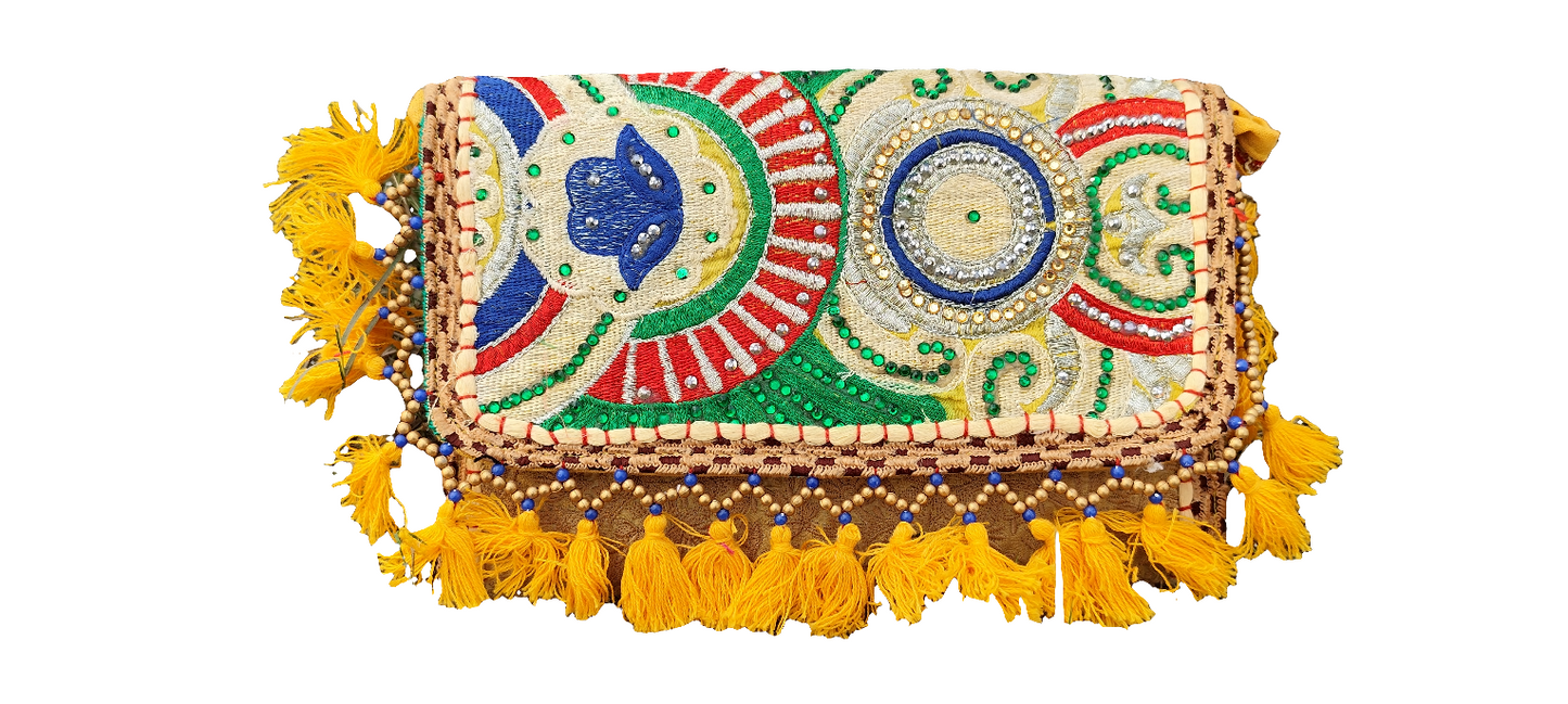 Yellow boho banjara clutches with tassels