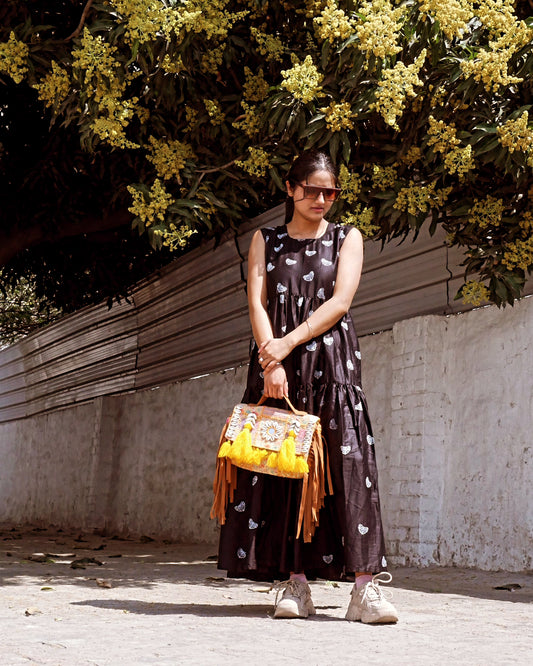 Black cotton butterfly maxi dress