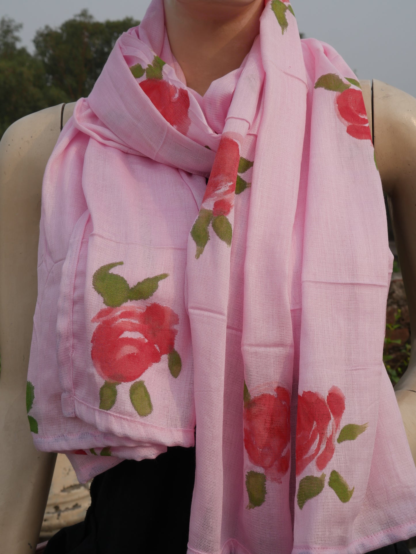Pink handpainted rose scarf