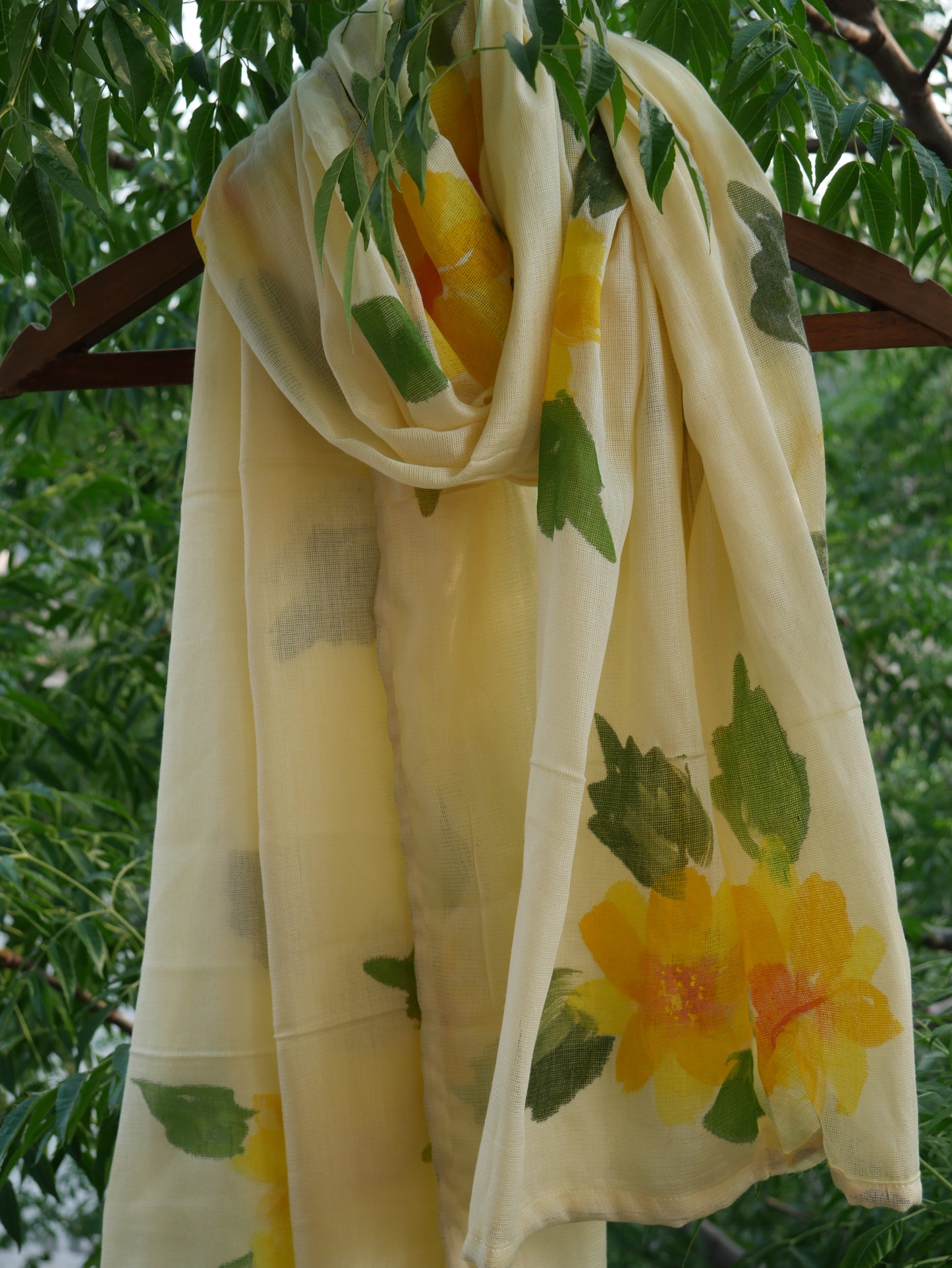 Lemon yellow handpainted sunflower scarf