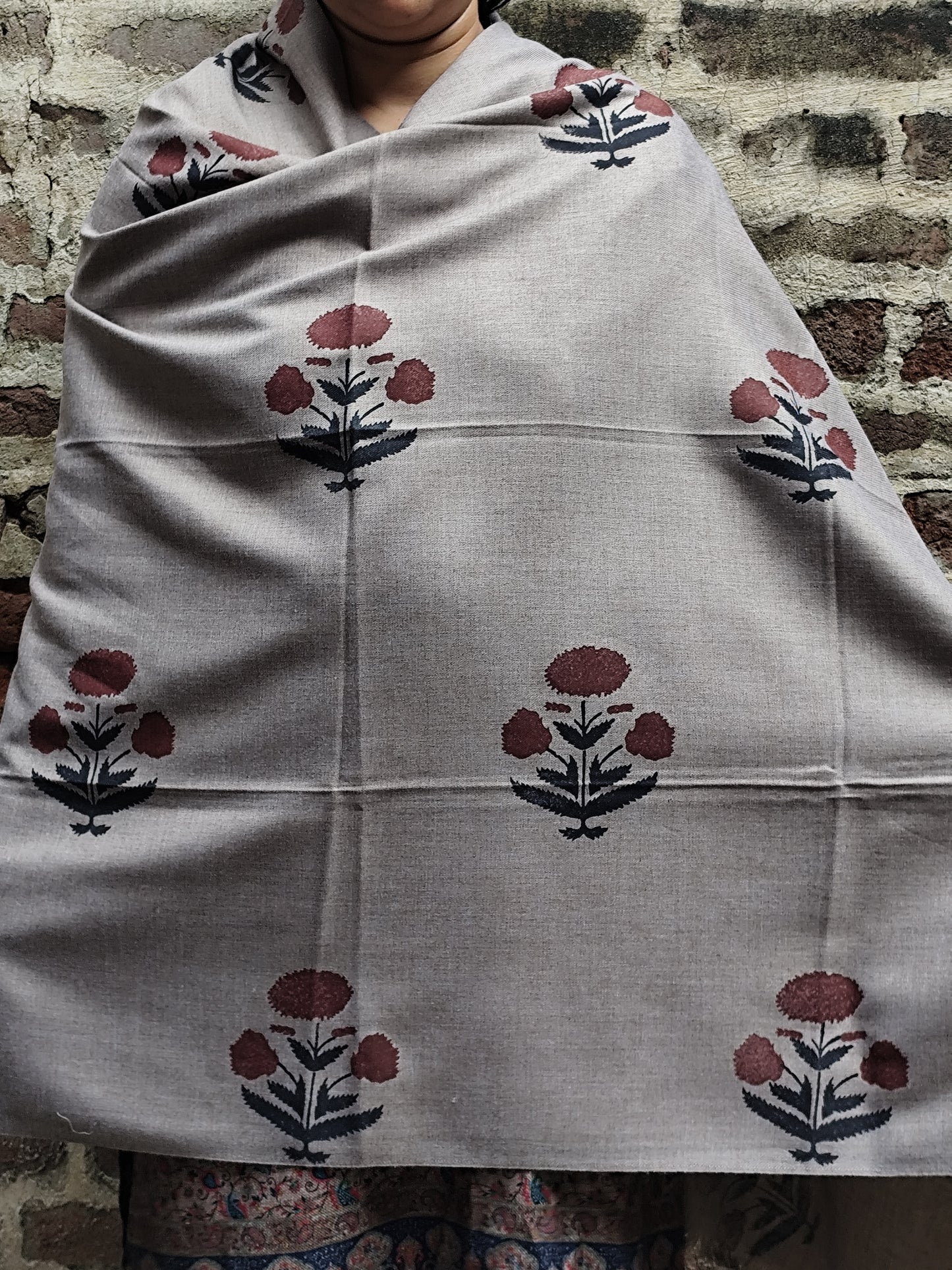 Handblock woolen shawl