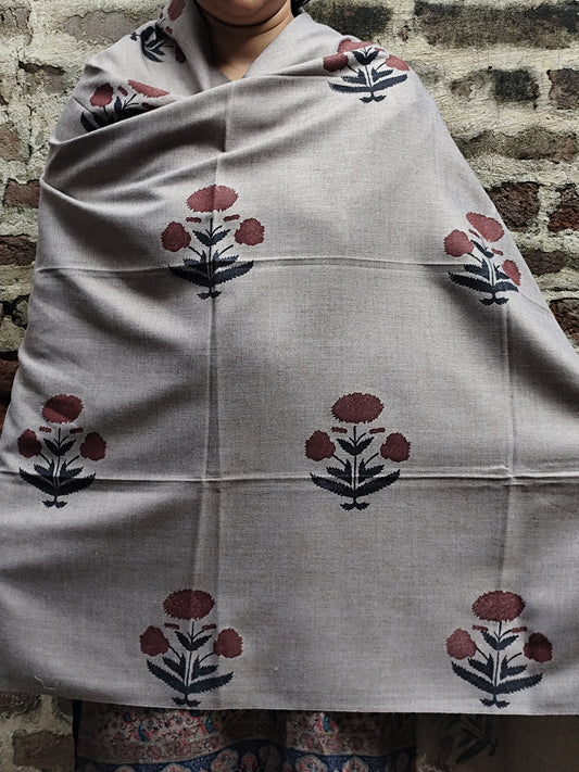 Handblock woolen shawl