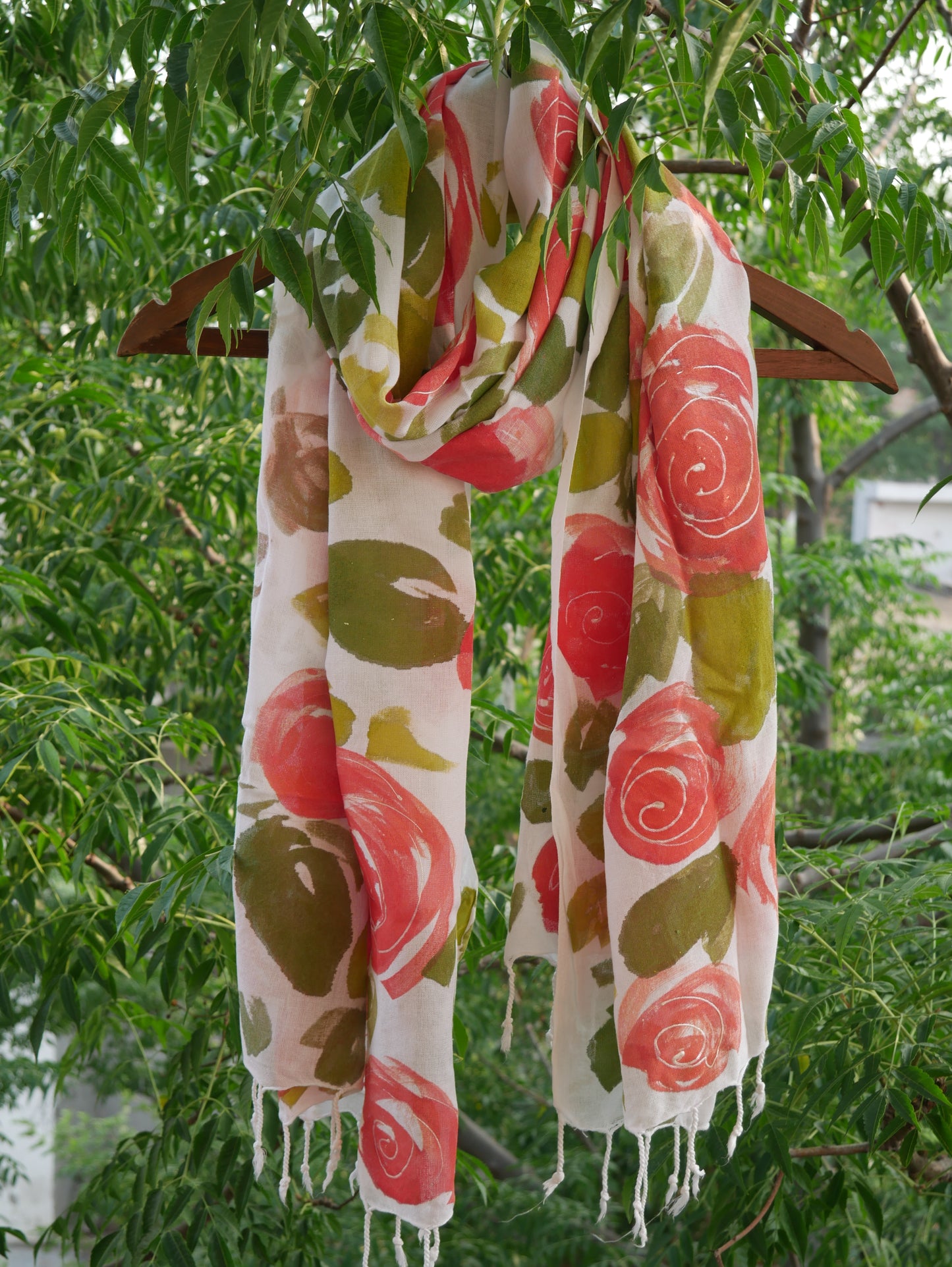 Floral handpainted rose scarfe