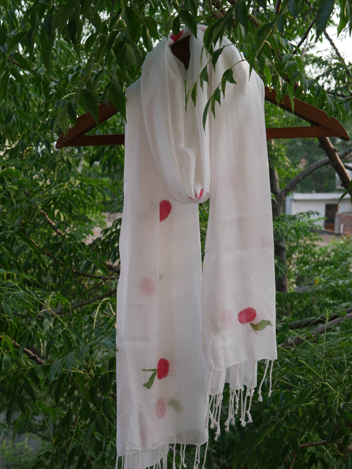 White handpainted cherry scarf